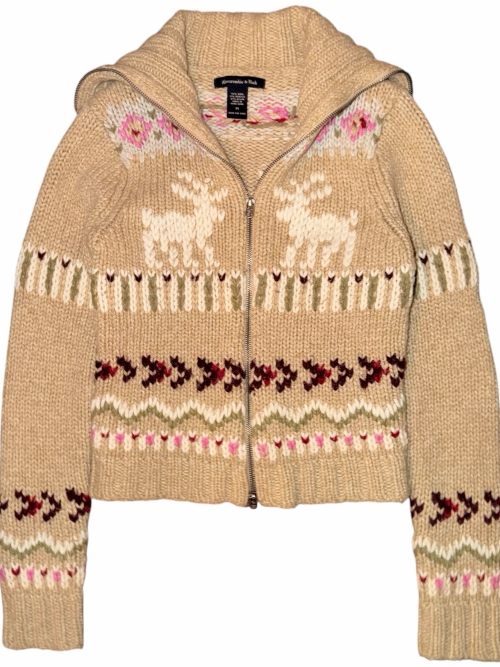 Y2K Abercrombie Fair Isle Double Zip Wool Blend Sweater